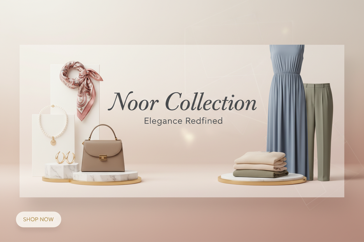 my shop na,me is Noor collection so give me baner decent type have product and my store name also