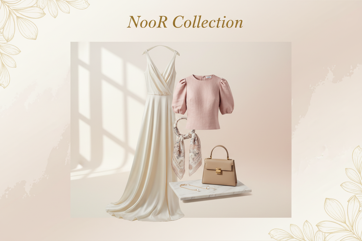 my shop name is NooR Collection make a baner show cloth and other wining item and make bakground decent